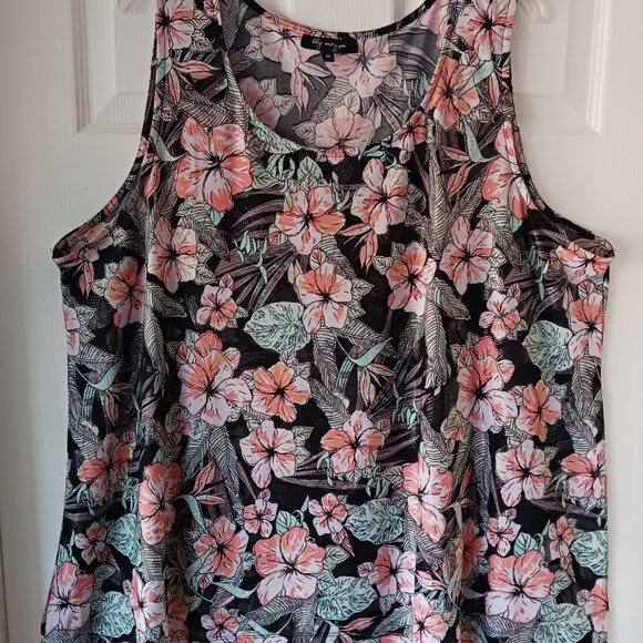 Lily Morgan Sleeveless Top Ladies 3X Lightweight Soft Floral Black Coral Silver - Picture 1 of 5